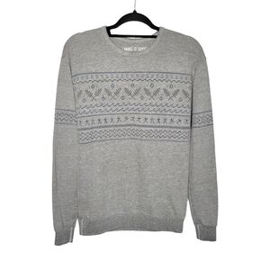 Make It Good Organic Cotton Gray Thick Knit Fair Isle Print Top Women's Size XS